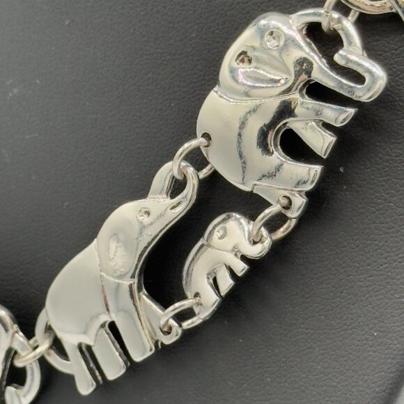 Vintage Silver Tone Elephant Chain Link Necklace Collar 18 in Adjustable - Picture 5 of 8